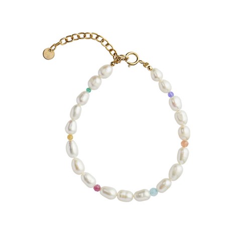 Stine A Hvid perlearmbånd m. farvede sten_white pearls and candy stones bracelet Gold_3171-02-OS